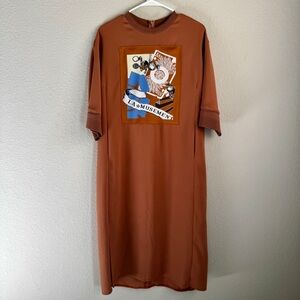 Brown Graphic Midi Dress